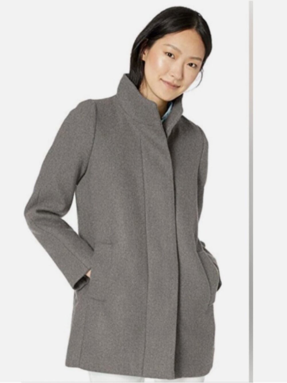 J.Crew Factory City Coat Heather Graphite Wool Blend Funnel Neck Jacket Size 10